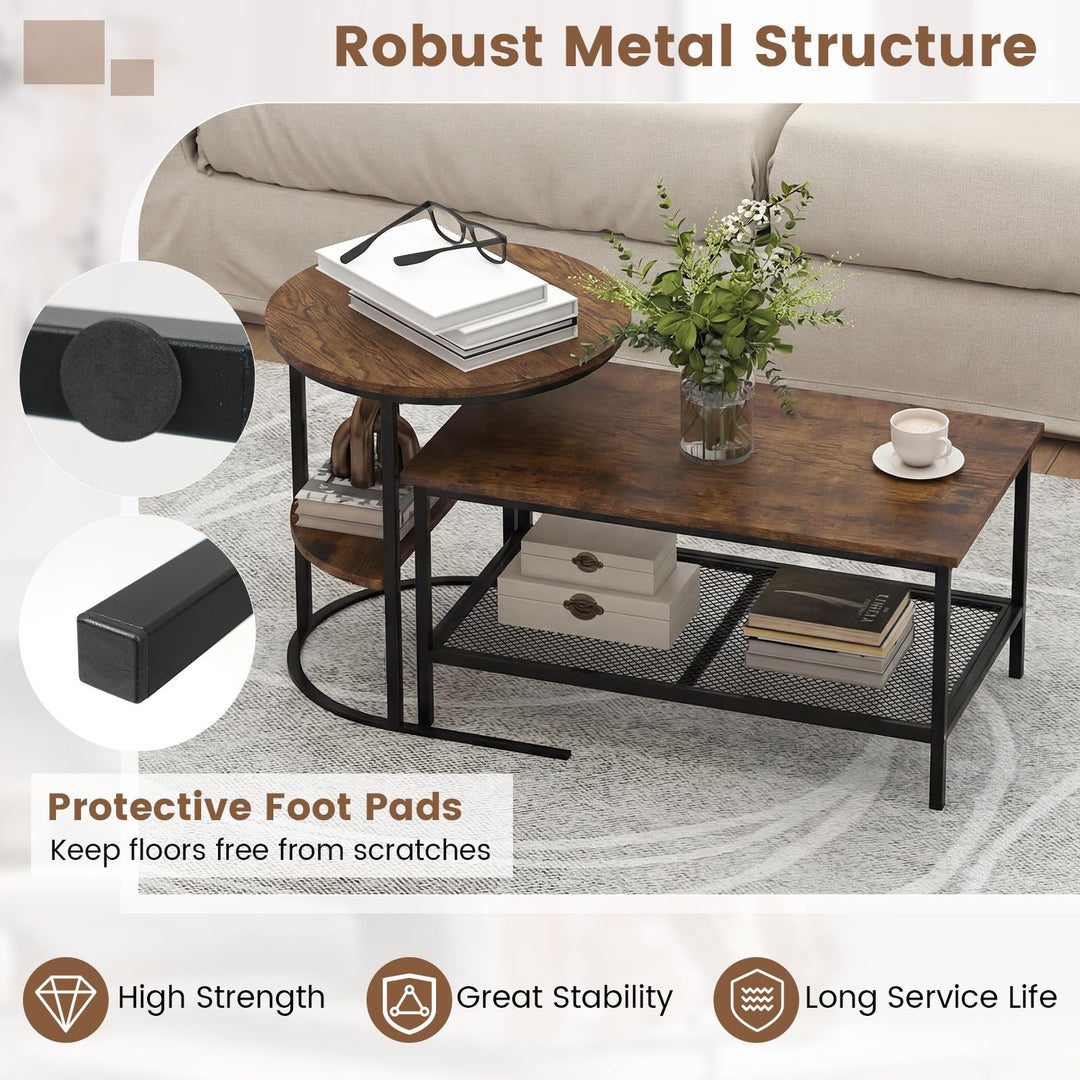 Giantex Nesting Coffee Table Set of 2 Detachable Rectangular Table