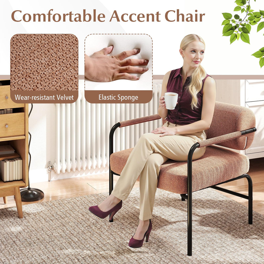 Giantex Velvet Upholstered Living Room Chair with Thickened Backrest &amp; Metal Armrests