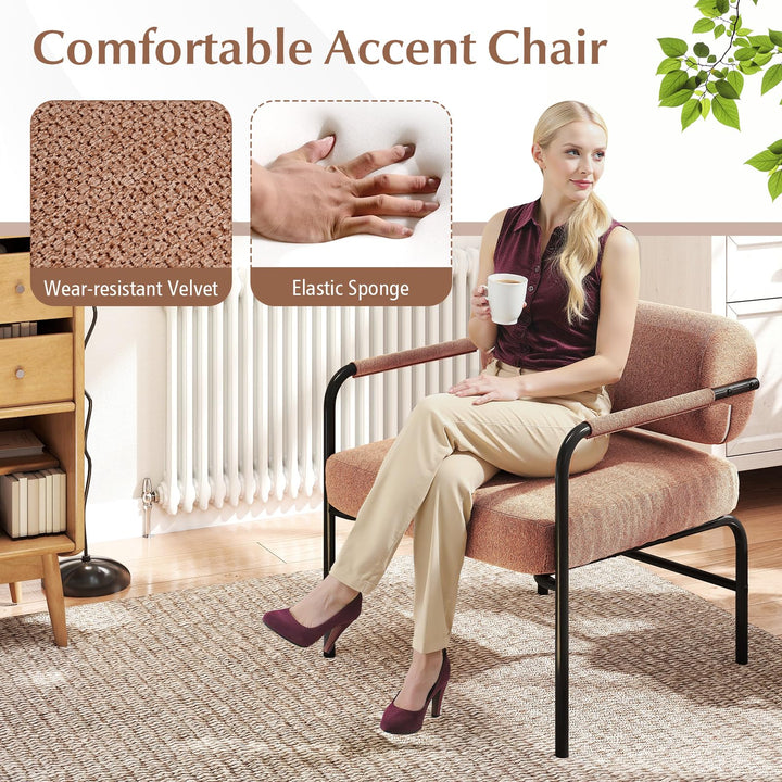 Giantex Velvet Upholstered Living Room Chair with Thickened Backrest &amp; Metal Armrests