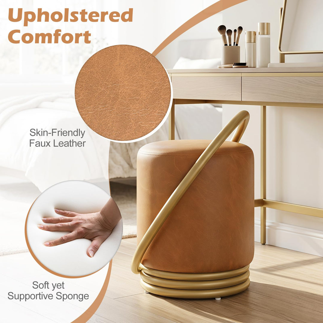 Giantex Modern Round Vanity Stool with Gold Halo Metal Accent