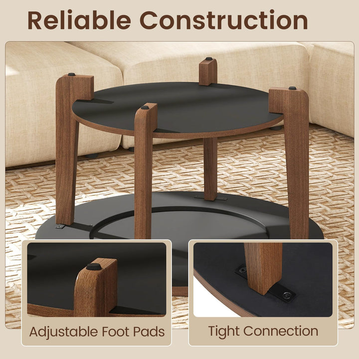 Giantex 2-Tier Round Farmhouse Living Room Coffee Table with 2-Tone Tabletop