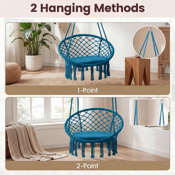 Giantex Hammock Chair Macrame Swing with Round Seat Cushion and Hardware Kit
