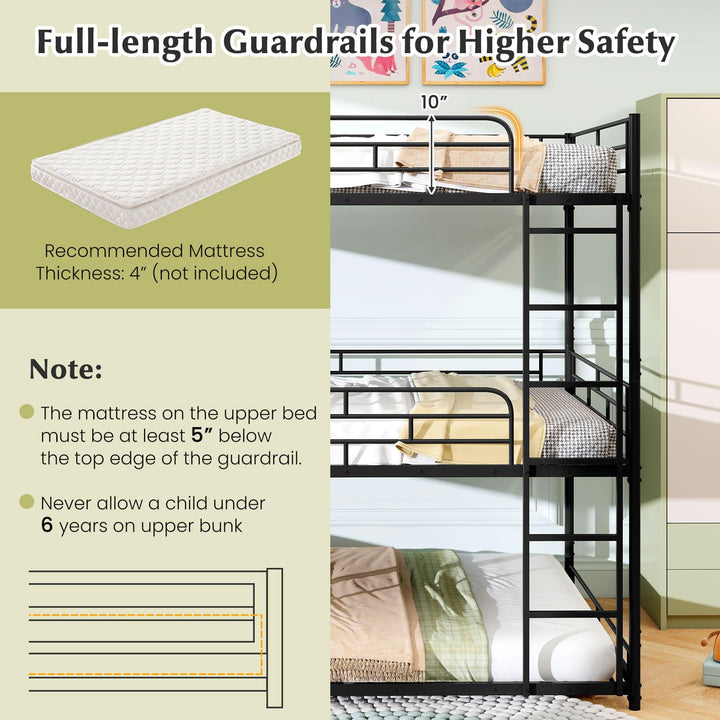 Giantex Metal Full Over Full Over Full Bunkbeds with Safety Guardrails &amp; 2 Ladders