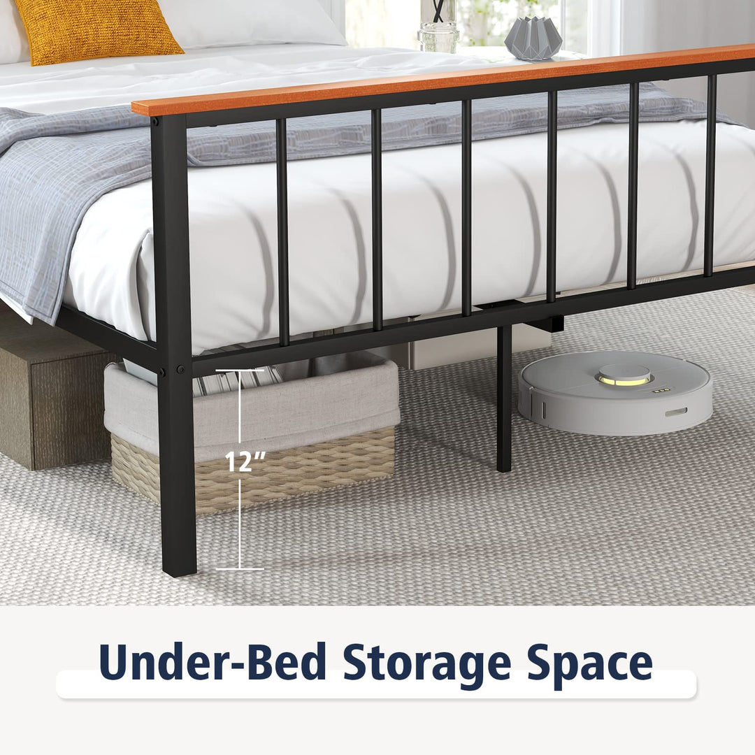Giantex Queen/Full Size Metal Platform Bed Frame with Spindle Headboard &amp; Footboard, Black