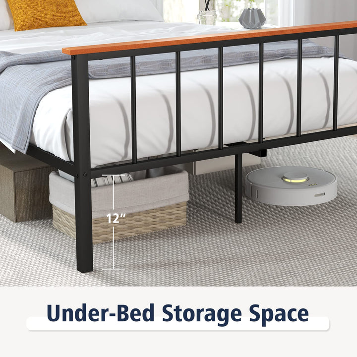 Giantex Queen/Full Size Metal Platform Bed Frame with Spindle Headboard &amp; Footboard, Black