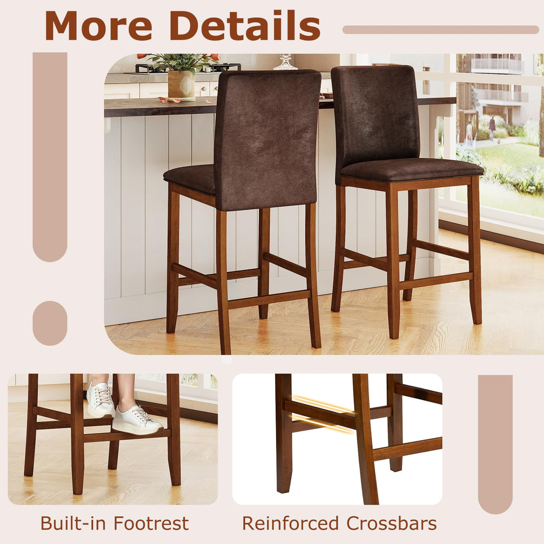 Giantex 26" Bar Stools Set of 2/4 Upholstered Counter Height Bar Chairs with Solid Rubber Wood Legs