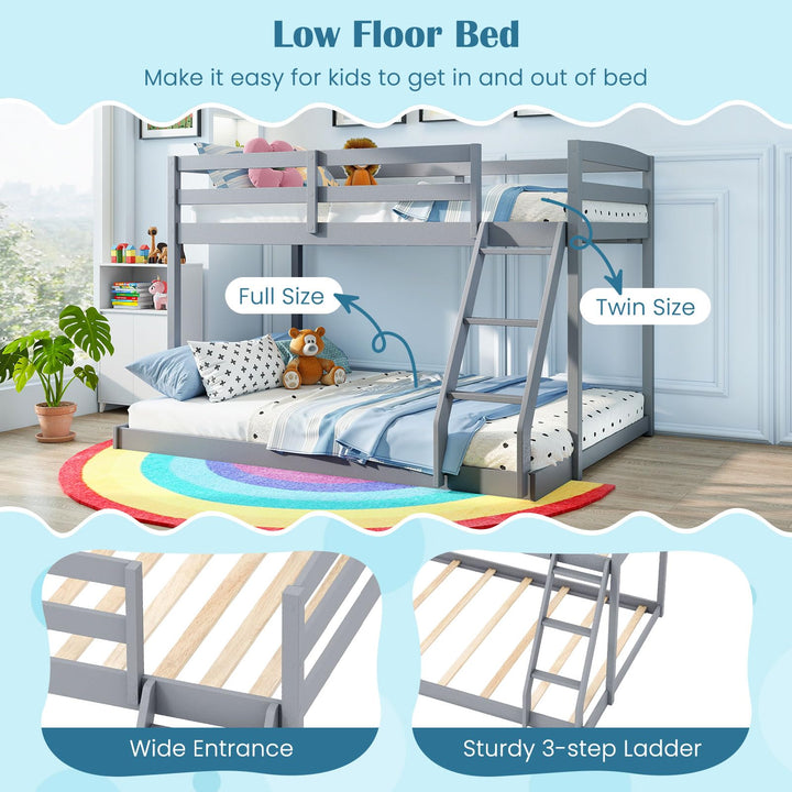 Giantex Twin Over Full Bunk Bed Solid Wood Kids Bunk Bed with Full-Length Guardrails &amp; Ladder
