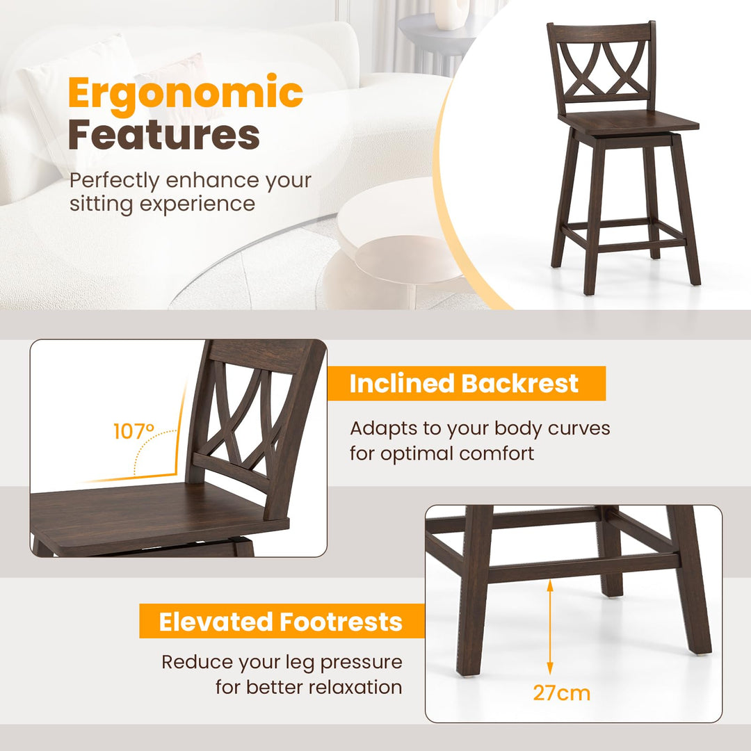 Giantex 24" Bar Stools Set of 2/4, Swivel Wooden Bar Chairs with Rubber Wood Frame, Dark Grey