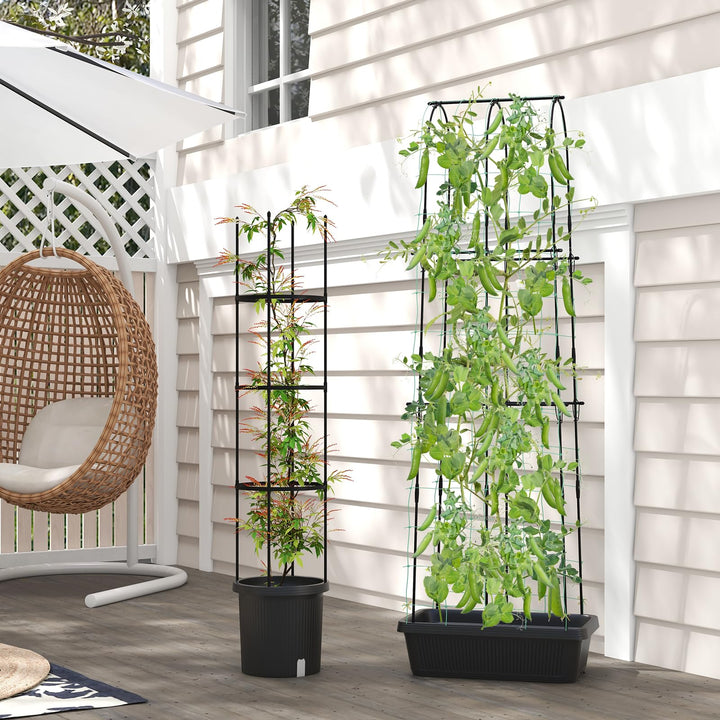 Giantex Set of 2 Raised Garden Bed w/Trellis &amp; Plant Cage, Planter Box w/ 71” Cucumber Trellis