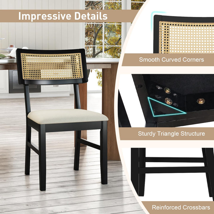 Giantex Fabric Upholstered Dining Room Chairs w/Padded Seat Rubber Wood Legs &amp; Curved Backrest