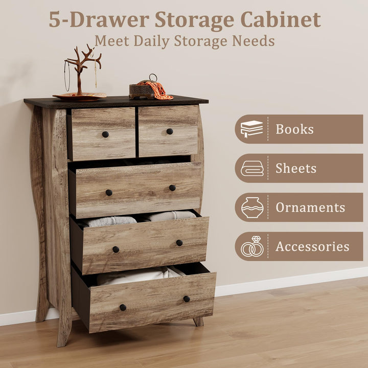 Giantex Storage Cabinet with Foldable &amp; Detachable Fabric Drawers, Anti-Tipping Kit, 26.5” x 15” x 38” Farmhouse Floor Cabinet