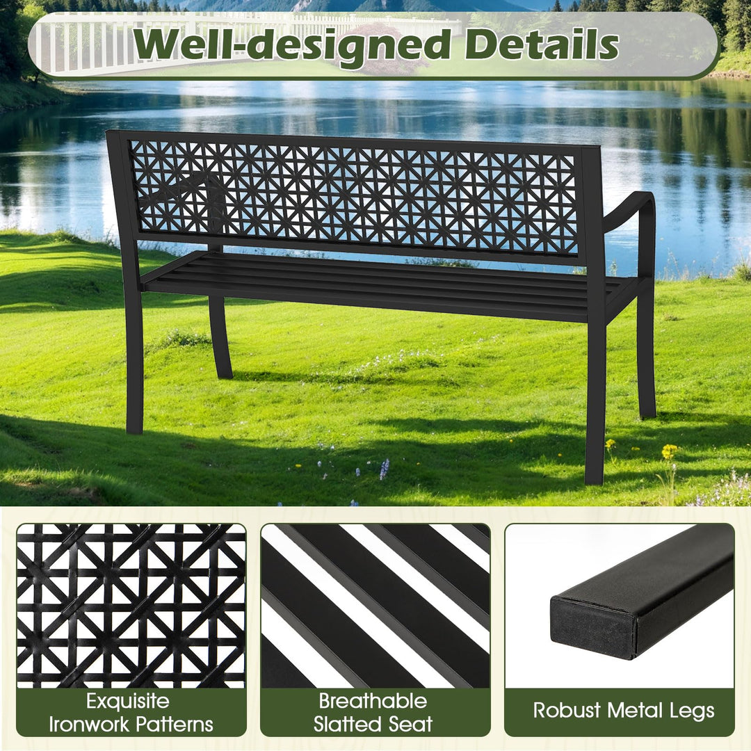 Giantex Patio Bench with Geometric Backrest for Garden