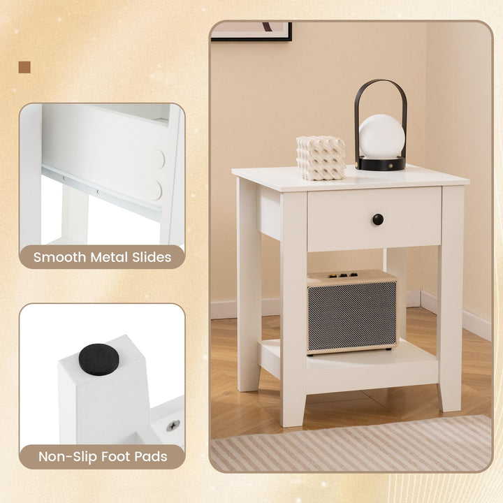 Giantex Nightstand with Drawer 2-Tier Modern Bedside Table with Open Shelf and Storage