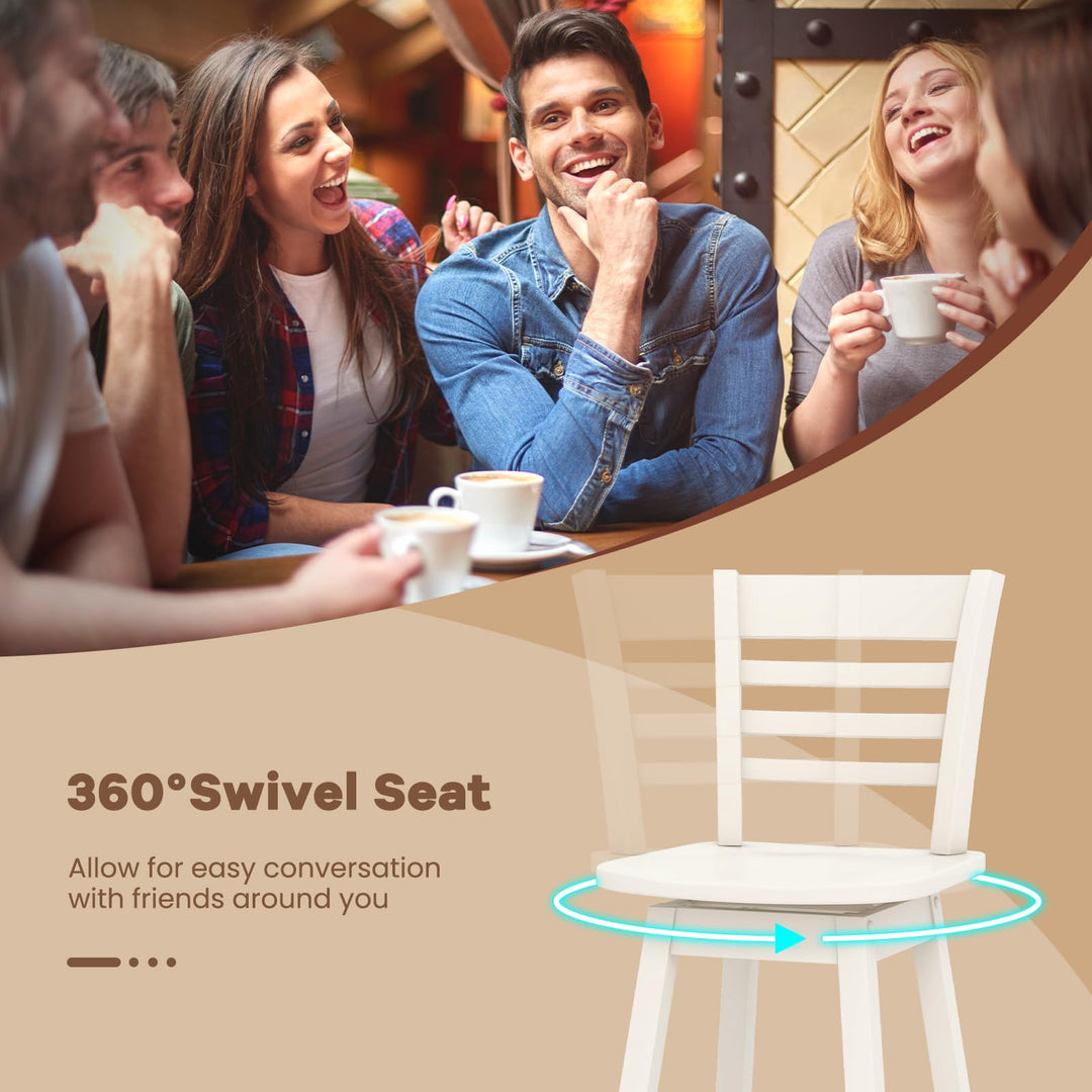 Giantex Wood Bar Stools, Swivel Counter Height Bar Stools with Slatted Hollow Back &amp; Ergonomic Contoured Seat