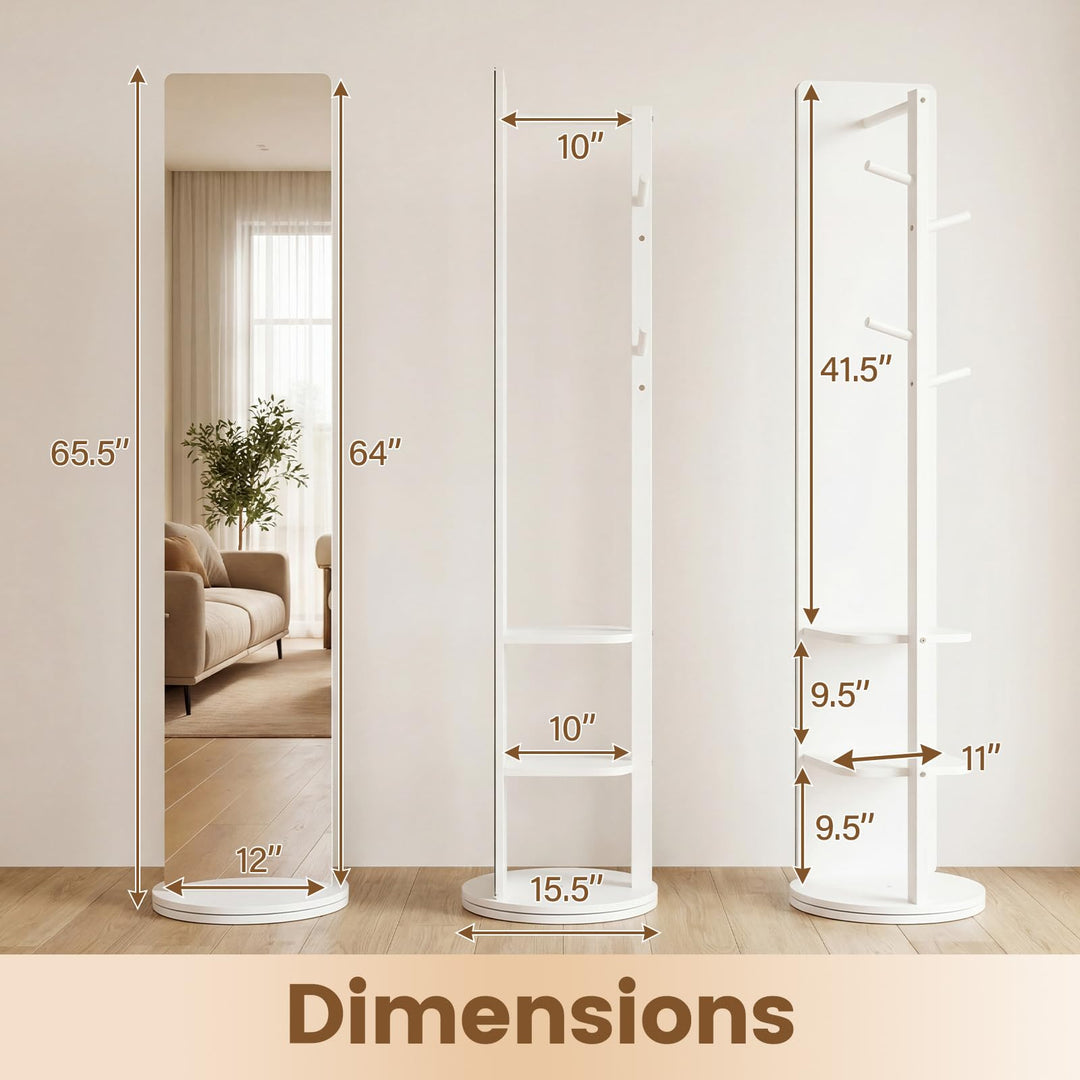 CHARMAID 65.5" Wood Floor Standing Mirror with Clothes Rod