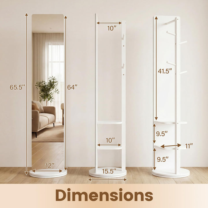 CHARMAID 65.5" Wood Floor Standing Mirror with Clothes Rod