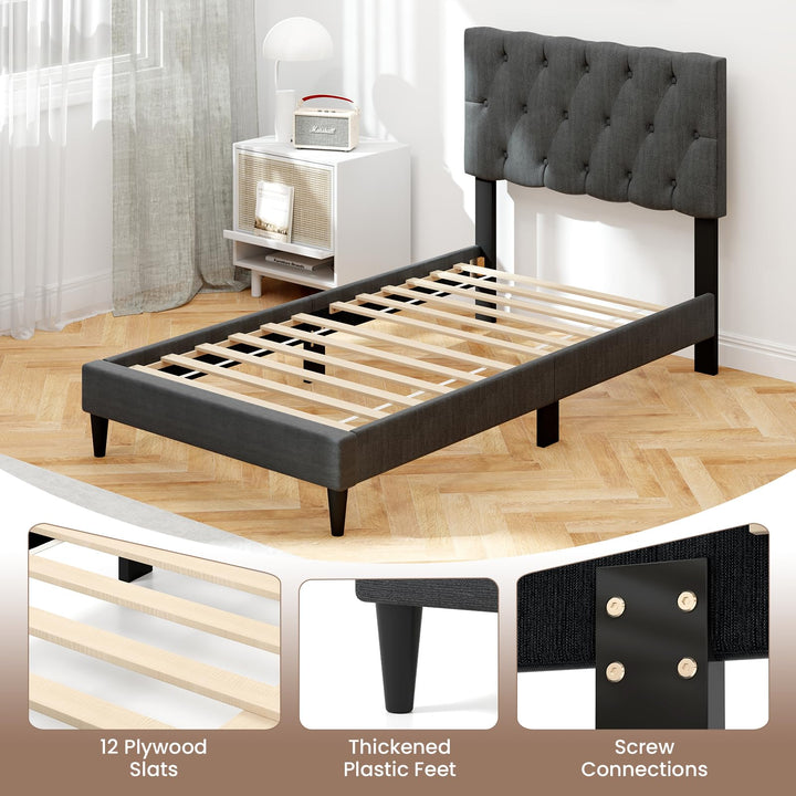 Modern Queen/Full/Twin Size Upholstered Platform Bed Frame with Diamond Tufting Headboard