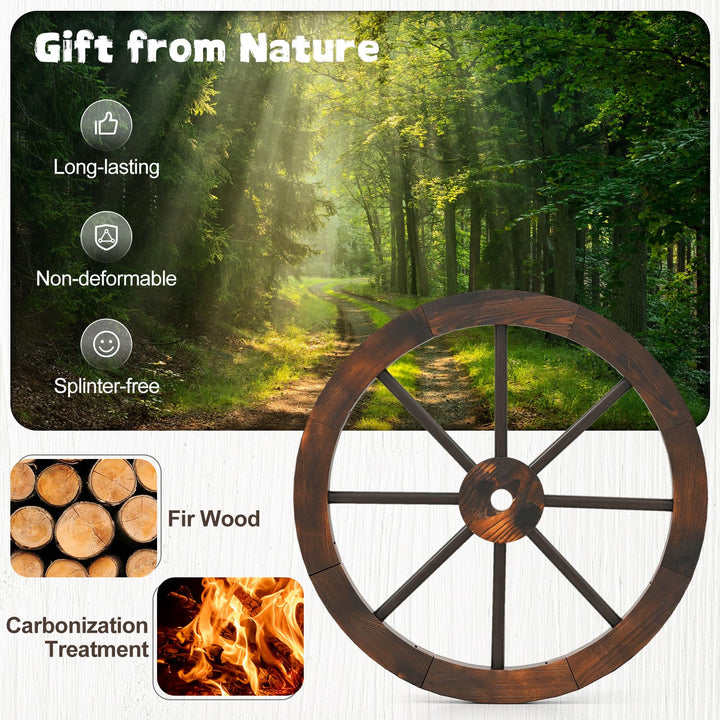 Giantex 24-Inch Wagon Wheels 2/4 Pieces Carbonized Solid Fir Wood