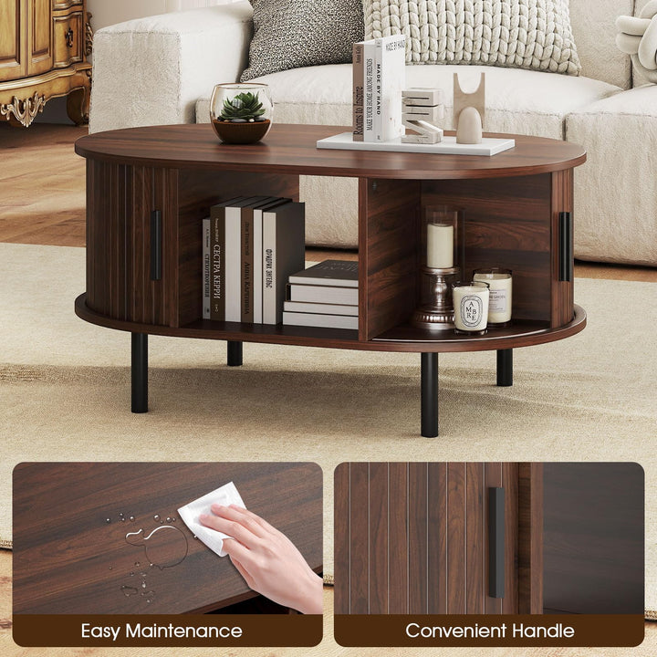 Giantex Mid Century Modern Living Room Table with Sliding Tambour Doors