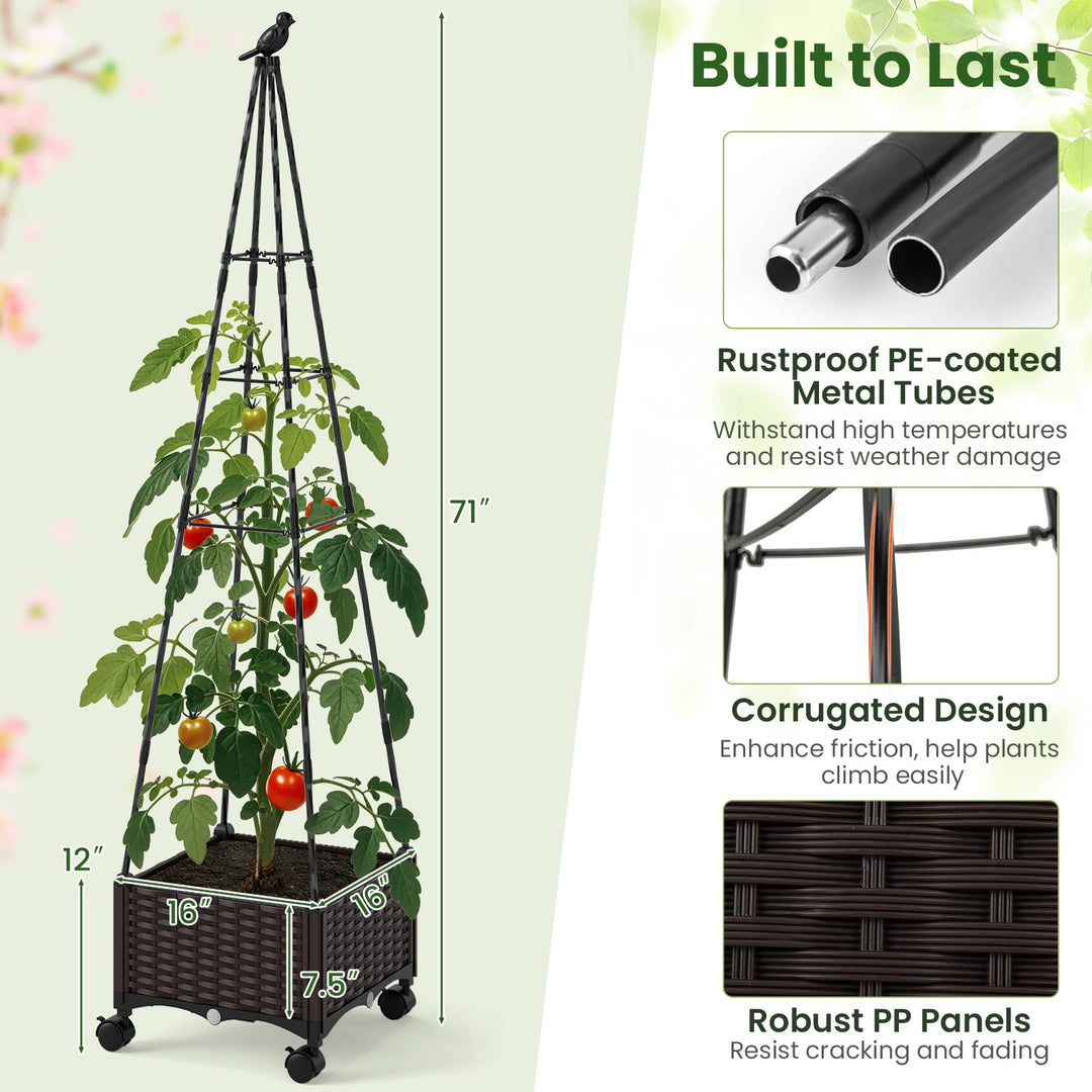 Giantex Raised Garden Bed with Wheels &amp; Tomato Cage