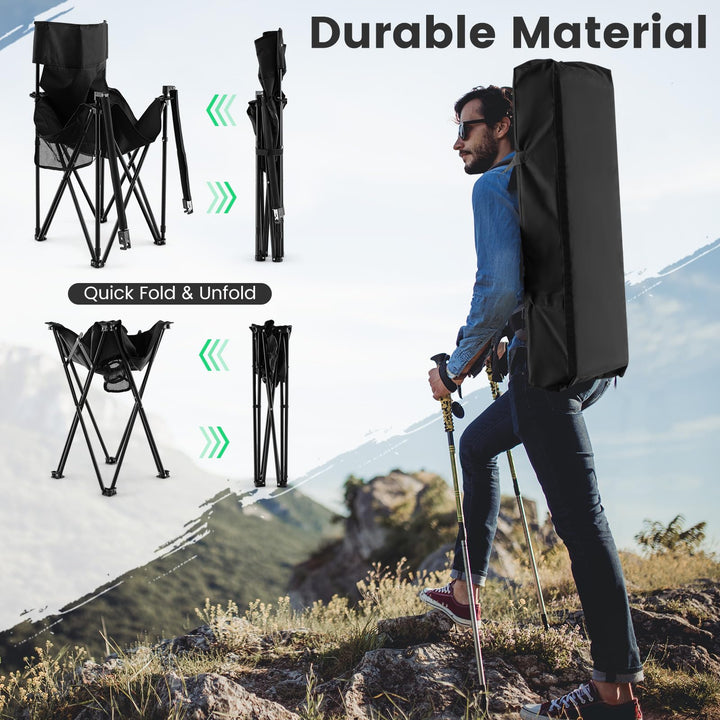 Giantex Camping Chair and Table Set - 3 Pack Folding Beach Chair with Side Table, 2 Cup Holders, Storage Pockets