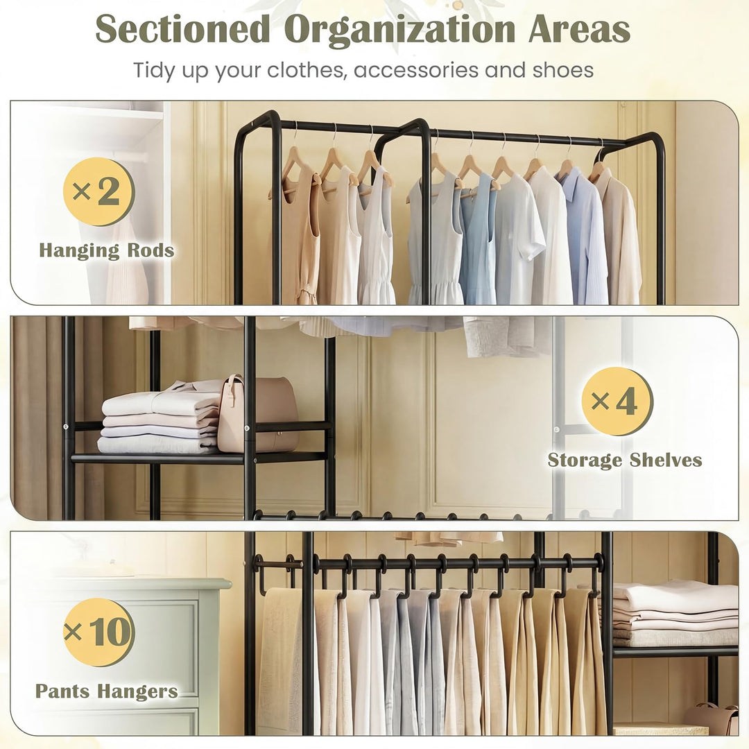 Giantex Heavy-Duty Metal Clothing Rack with 2 Hanging Rods &amp; 4 Storage Shelves