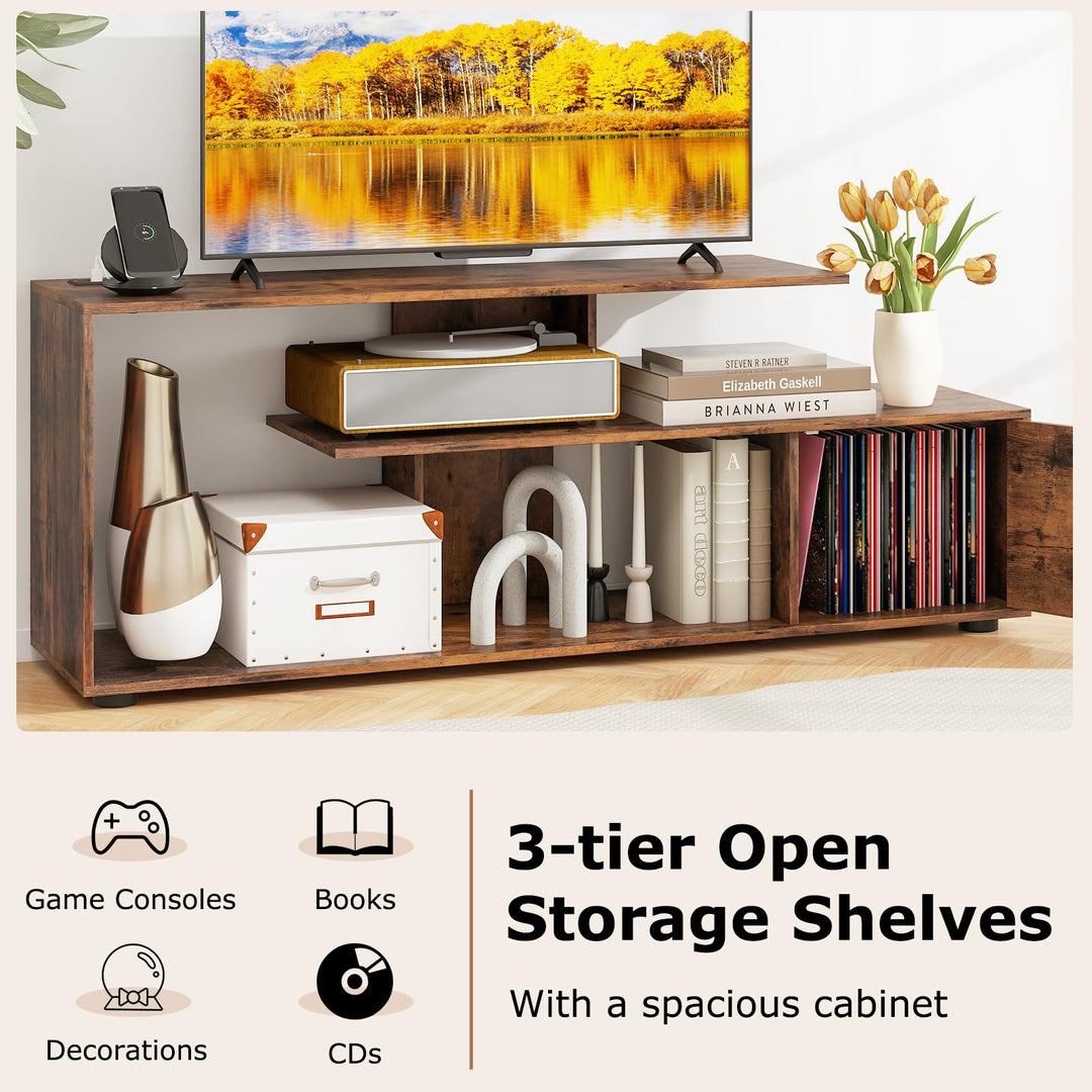 Giantex TV Stand with Power Outlet for TVs up to 55 Inch, Entertainment Center with Storage Cabinet &amp; Open Shelves