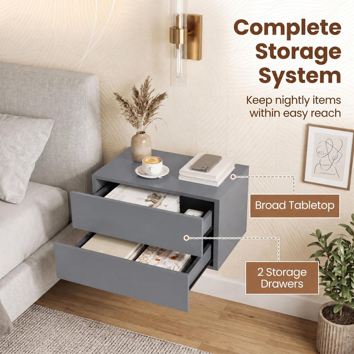 Giantex Floating Nightstand | Wall-Mounted Bedside Table with 2 Drawers (1/2)