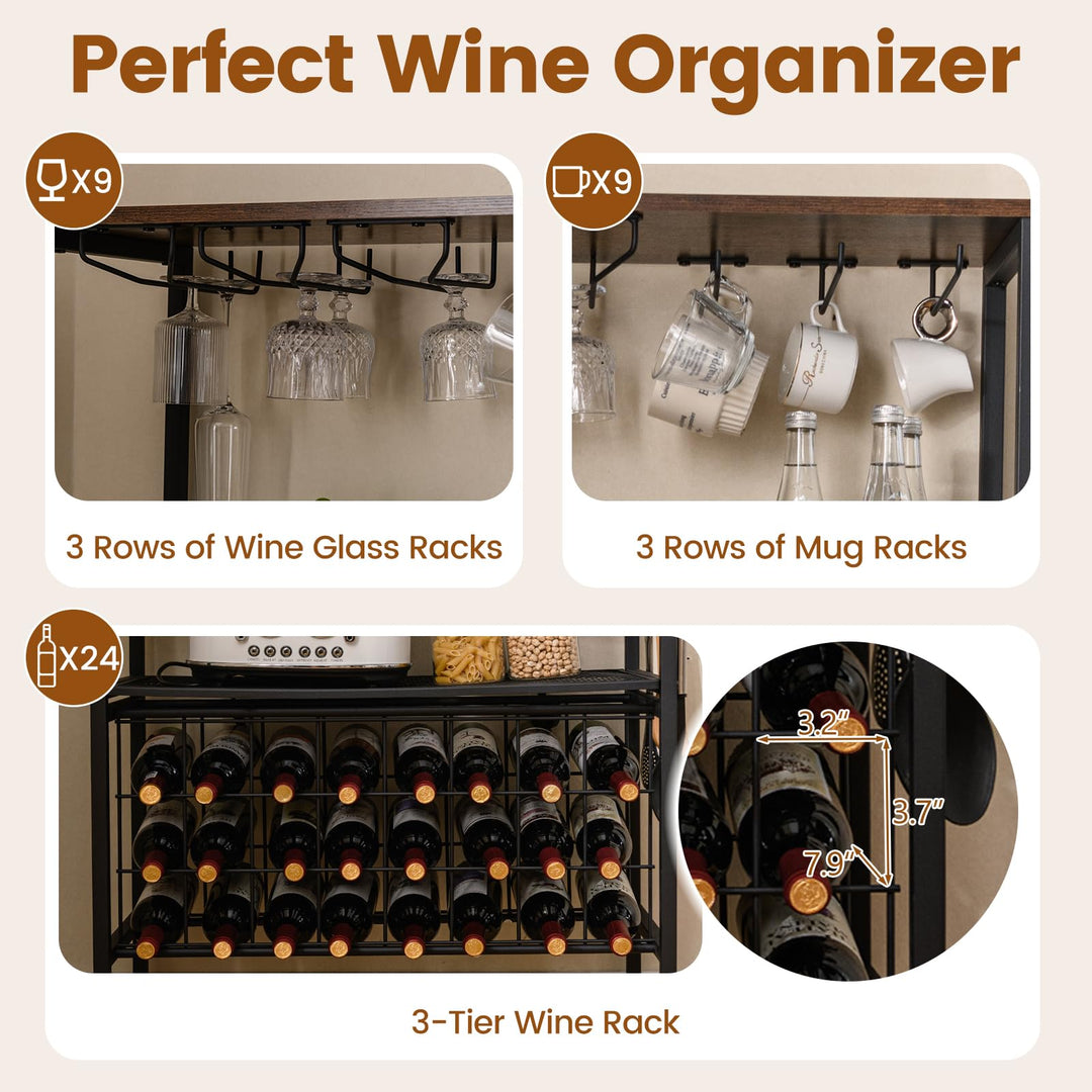 Giantex Wine Rack Freestanding Floor Wine Bar Cabinet w/Power Outlet &amp; RGB Light