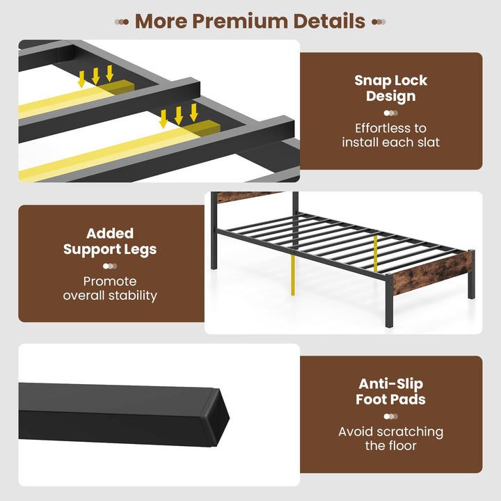 Giantex King/Queen/Full/Twin Size Metal Platform Bed Frame, Industrial Bed Frames with Wood Headboard
