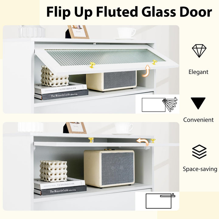 Giantex 3 Drawer Dresser, Modern Storage Cabinet w/Flip Up Fluted Glass Door &amp; Pull-Out Drawers