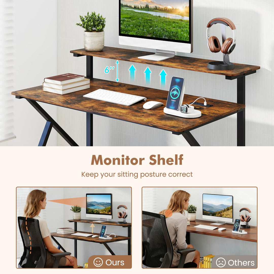 Giantex Rolling Computer Desk with Charging Station