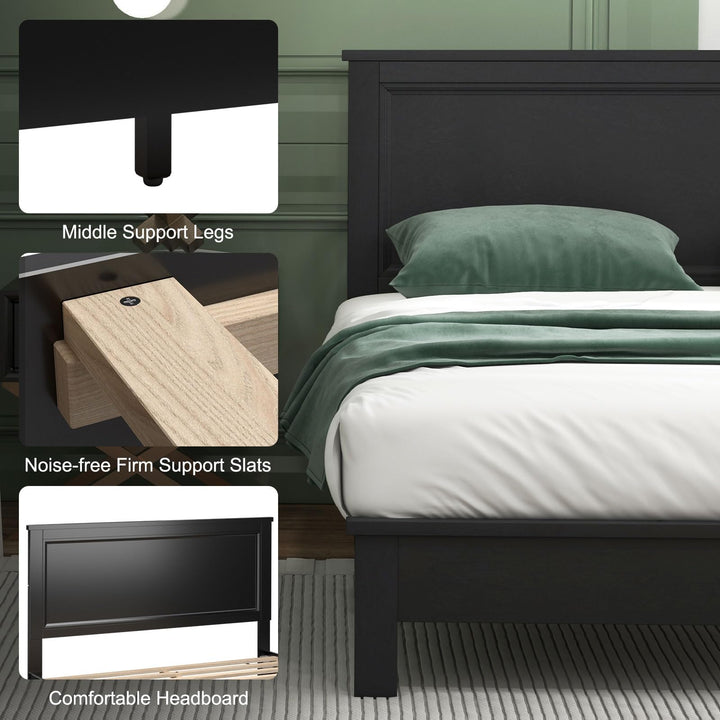 Giantex Queen/Full/Twin Size Wood Platform Bed Frame with Headboard, Mid Century Bed Frame with Solid Wood Legs &amp; Wooden Slat Support