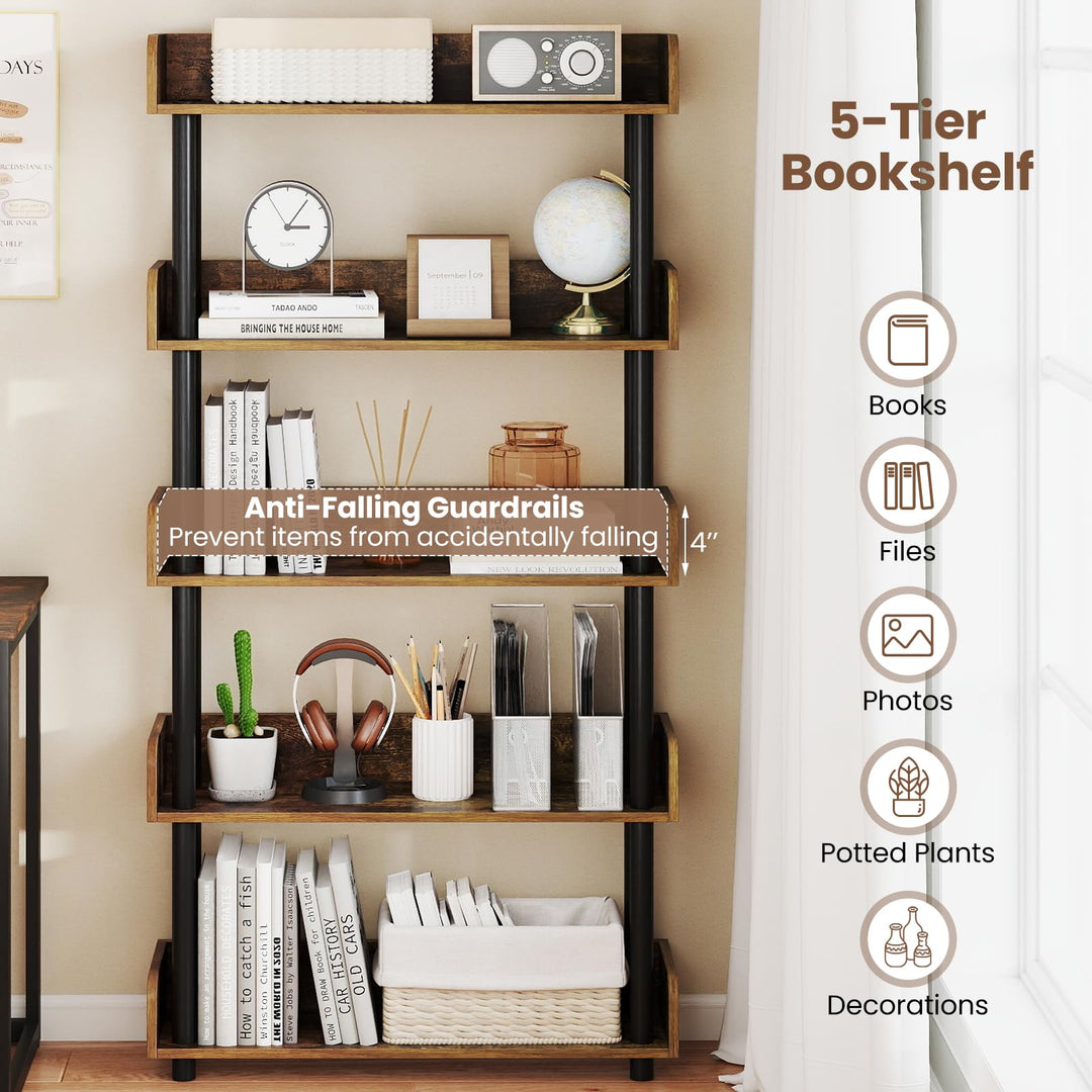 Giantex 5-Tier Bookshelf with Anti-Tipping Kit &amp; Open Storage Organizer for Living Room Bedroom