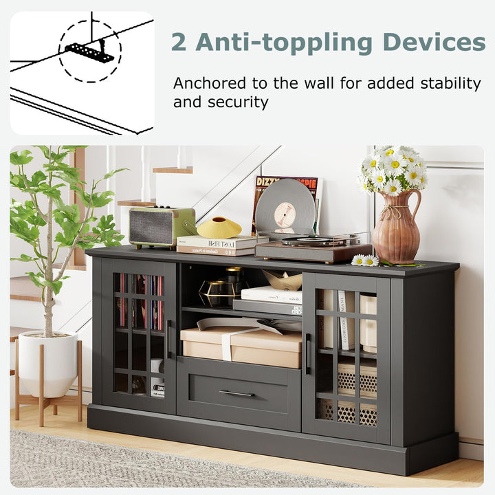 Giantex Farmhouse TV Stand for 65/70 Inch TV with Storage Cabinets &amp; Glass Door