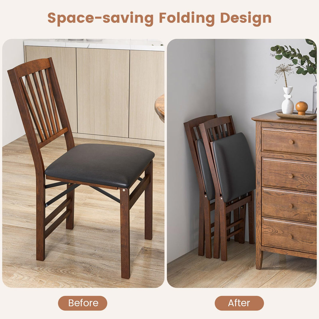 Giantex Folding Dining Chairs Set | Foldable Wood Kitchen Chairs with Padded Seat (2/4)