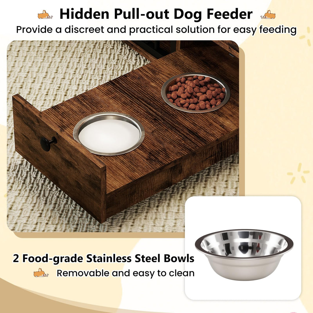 Giantex 47.5" Dog Crate Furniture with Hidden Feeding Drawer &amp; Side Storage Cabinet
