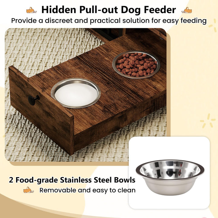 Giantex 47.5" Dog Crate Furniture with Hidden Feeding Drawer &amp; Side Storage Cabinet