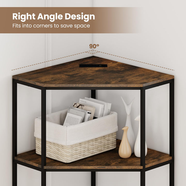 Giantex Corner Printer Stand 3-Tier Corner Shelf with Charging Station and Metal Frame