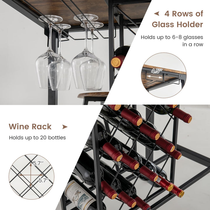 Giantex 5 Pieces Bar Table and Stools Set - Bar Height Table with Stools for 4, Kitchen Table Set with Wine Rack &amp; Glass Holder