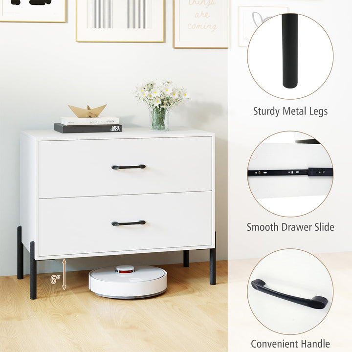 Giantex 2-Drawer Dresser Modern Wooden Nightstand with Metal Legs &amp; Handles