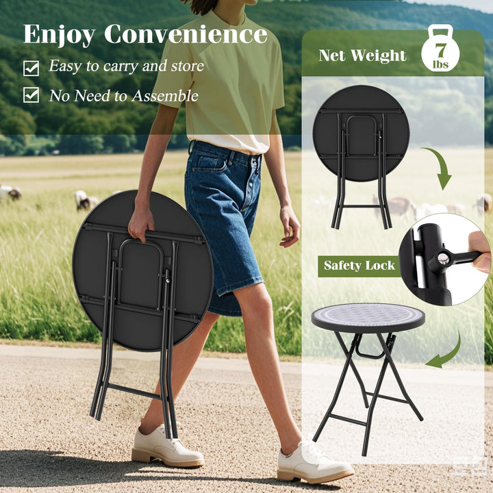 Giantex Folding Outdoor Side Table - 18” Round End Table with Tempered Glass Tabletop &amp; Metal Frame