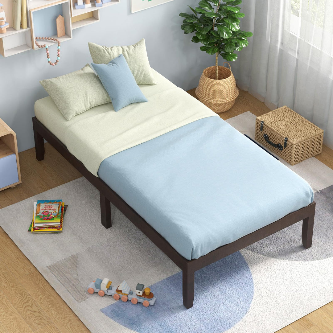Giantex 14 Inch Twin Wood Platform Bed Frame, Minimalist Twin Bed Frame with Wooden Slats Support &amp; Rubber Wood Legs