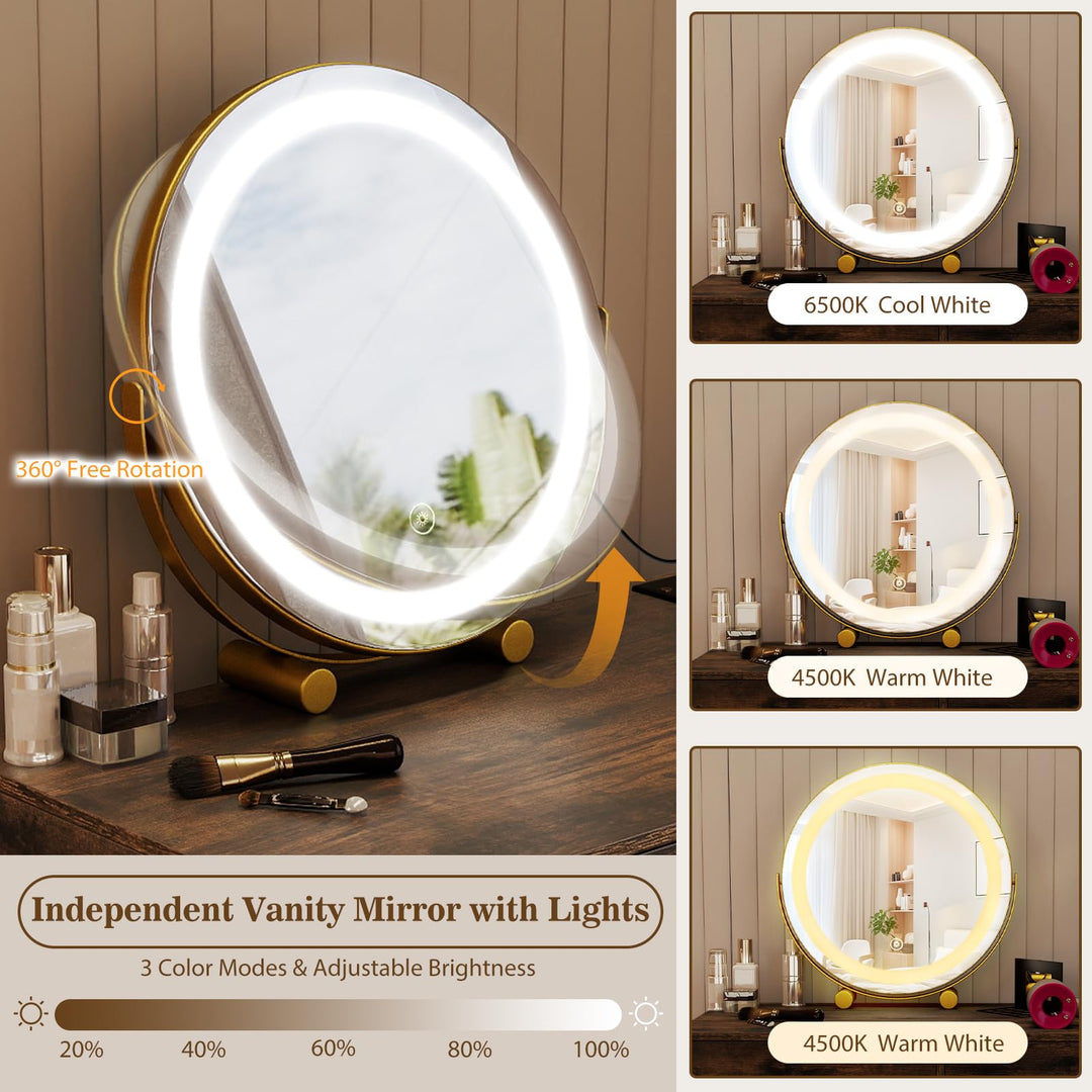CHARMAID Vanity Desk with LED Lighted Mirror &amp; Charging Station