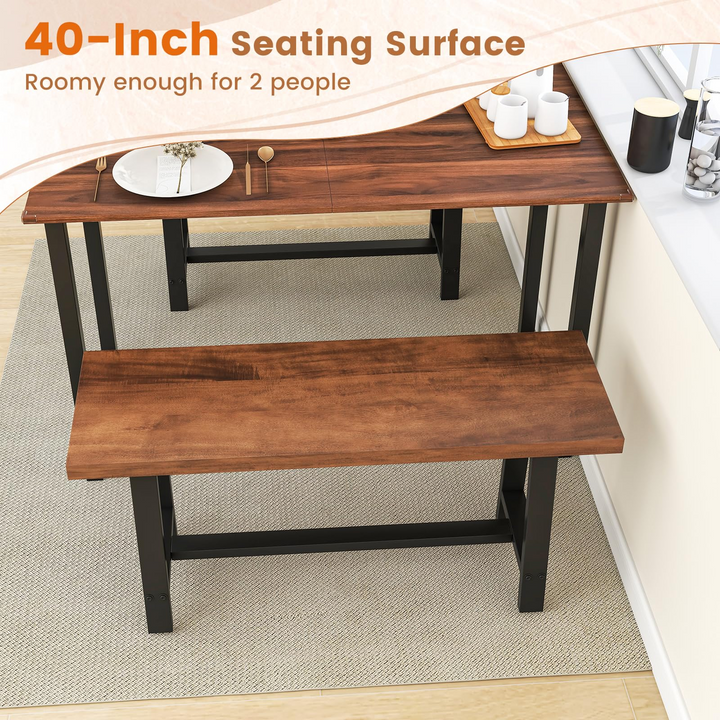 Giantex 40” Wood Dining Bench, 2 Person Entryway Shoe Bench with Metal Frame, Rectangular End of Bed Bench