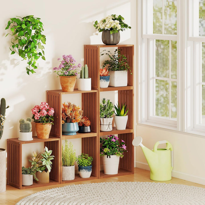 Giantex 3/6 Cube Bookcase Solid Wood Stacking Storage Organizers w/Open Slatted Design