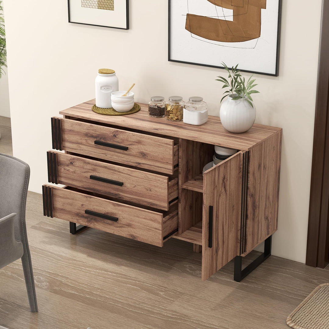 Giantex Buffet Cabinet with Storage, Kitchen Sideboard with 3 Large Drawers &amp; 1-Door Storage Cabinet