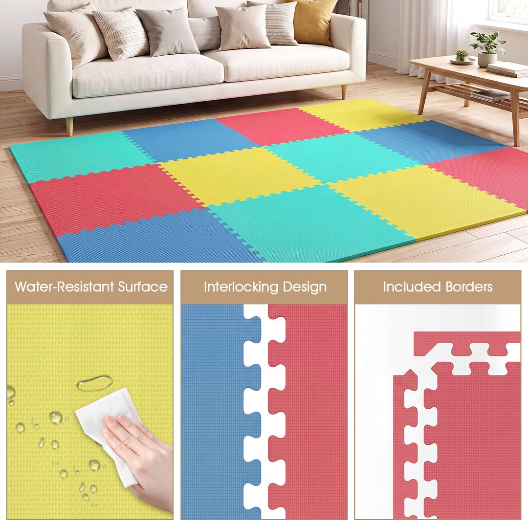 Giantex 12 PCS/ 24 PCS Interlocking Exercise Mat with Borders