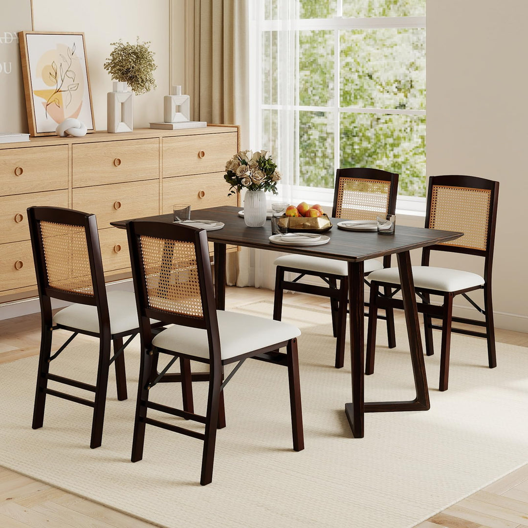 Giantex Folding Dining Chairs Set of 2/4 Rubber Wood Chairs with Linen Padded Seat