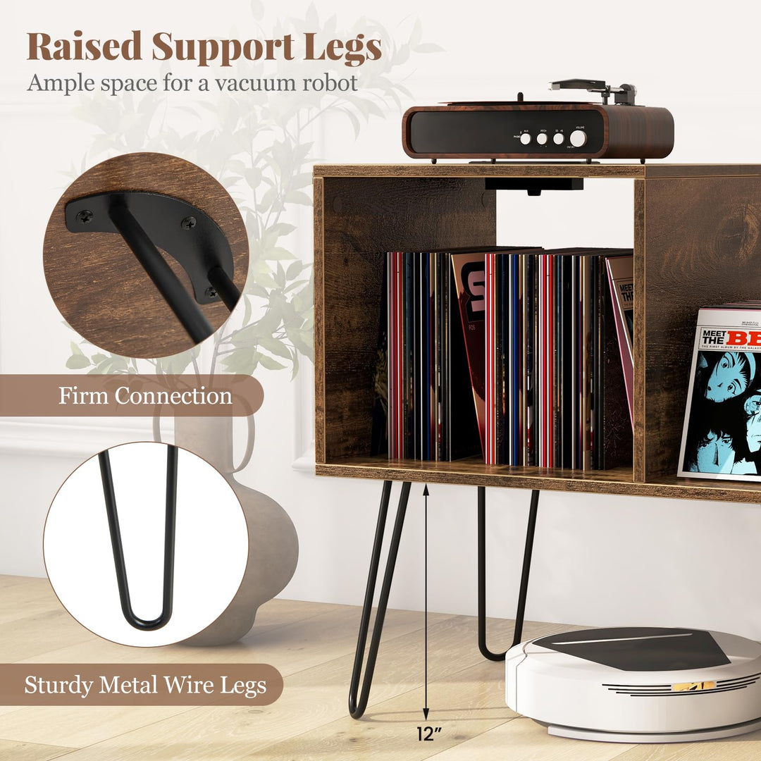 Giantex Record Player Stand with Charging Station, Turntable Stand with Vinyl Divider &amp; Display Shelf